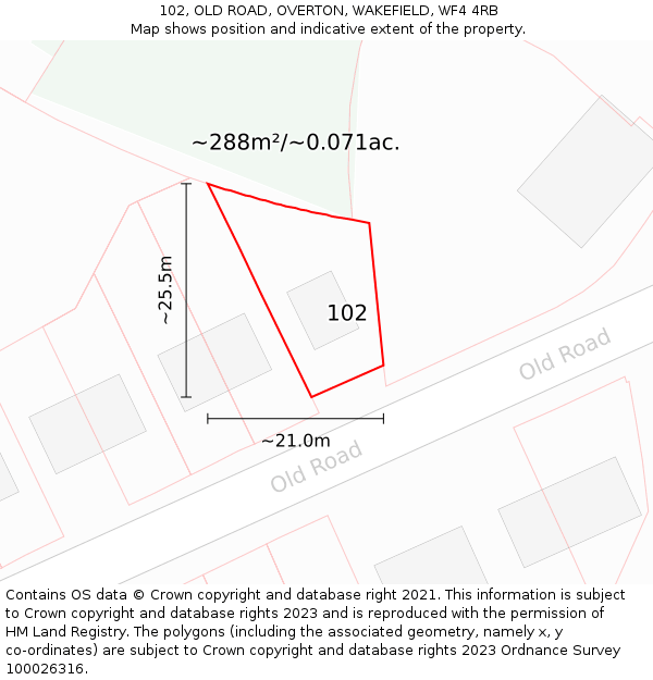 102, OLD ROAD, OVERTON, WAKEFIELD, WF4 4RB: Plot and title map