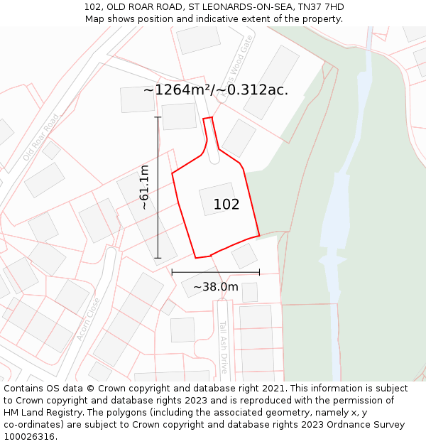 102, OLD ROAR ROAD, ST LEONARDS-ON-SEA, TN37 7HD: Plot and title map