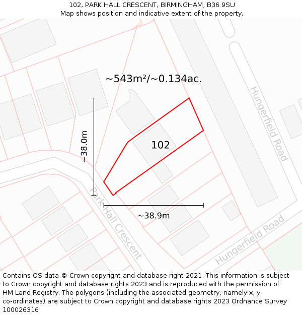 102, PARK HALL CRESCENT, BIRMINGHAM, B36 9SU: Plot and title map