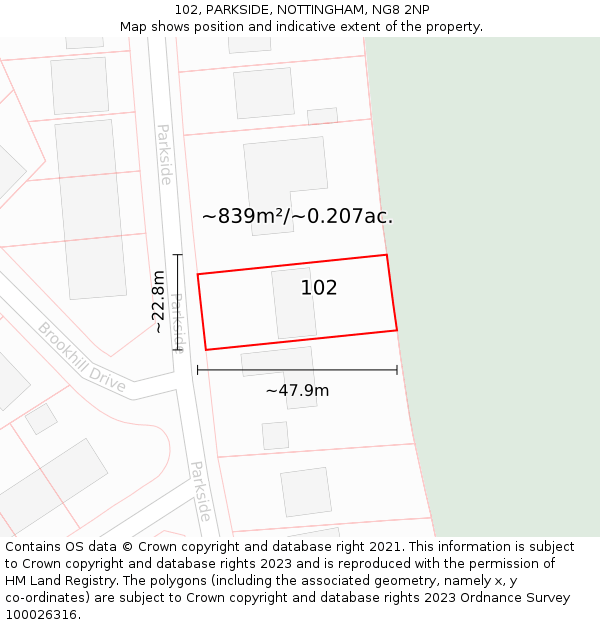 102, PARKSIDE, NOTTINGHAM, NG8 2NP: Plot and title map