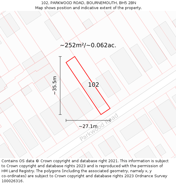 102, PARKWOOD ROAD, BOURNEMOUTH, BH5 2BN: Plot and title map