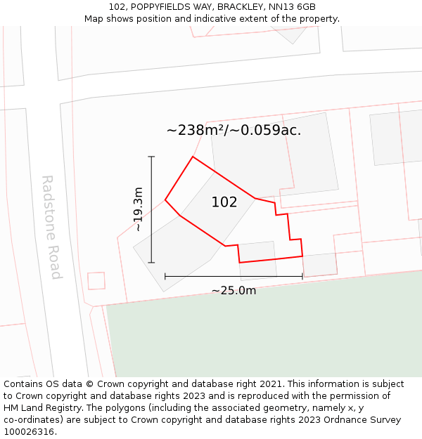 102, POPPYFIELDS WAY, BRACKLEY, NN13 6GB: Plot and title map