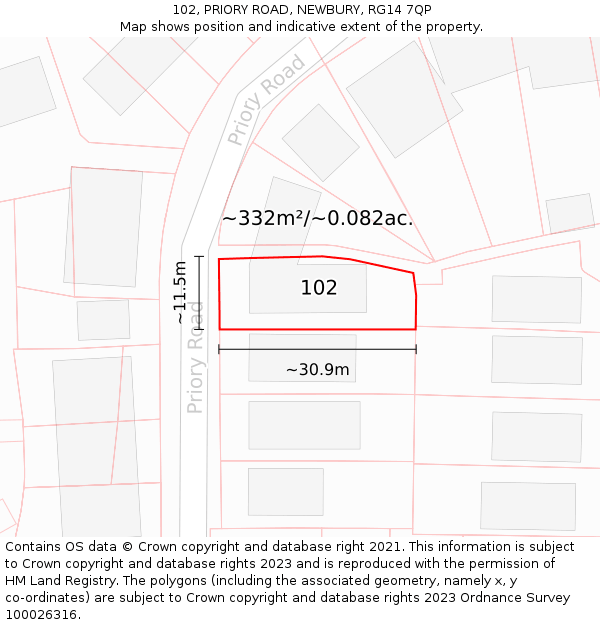 102, PRIORY ROAD, NEWBURY, RG14 7QP: Plot and title map