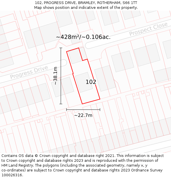 102, PROGRESS DRIVE, BRAMLEY, ROTHERHAM, S66 1TT: Plot and title map
