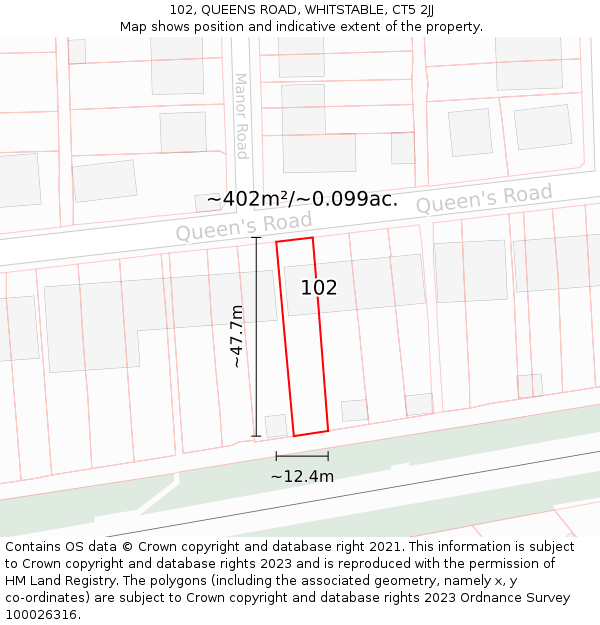 102, QUEENS ROAD, WHITSTABLE, CT5 2JJ: Plot and title map