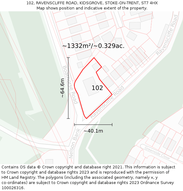 102, RAVENSCLIFFE ROAD, KIDSGROVE, STOKE-ON-TRENT, ST7 4HX: Plot and title map
