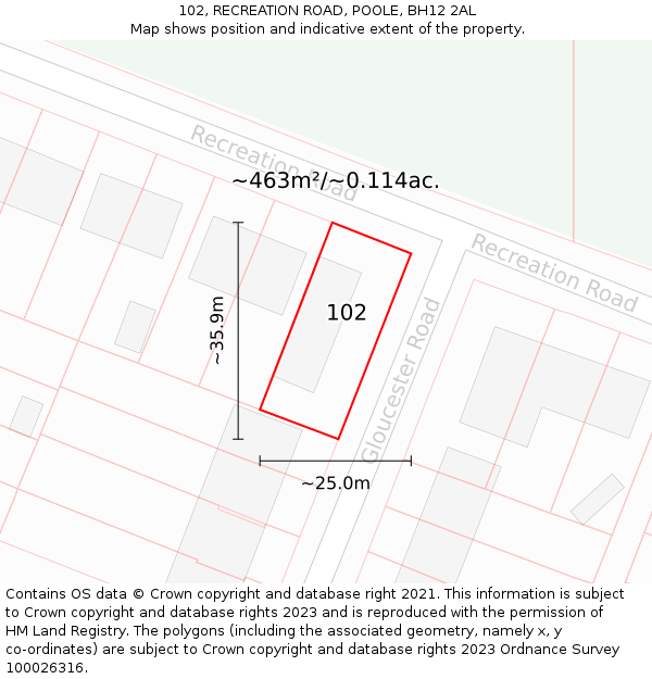102, RECREATION ROAD, POOLE, BH12 2AL: Plot and title map