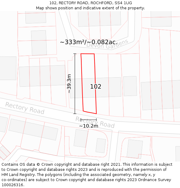 102, RECTORY ROAD, ROCHFORD, SS4 1UG: Plot and title map