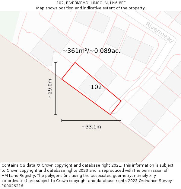 102, RIVERMEAD, LINCOLN, LN6 8FE: Plot and title map