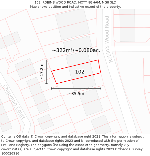102, ROBINS WOOD ROAD, NOTTINGHAM, NG8 3LD: Plot and title map