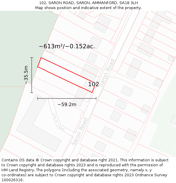 102, SARON ROAD, SARON, AMMANFORD, SA18 3LH: Plot and title map