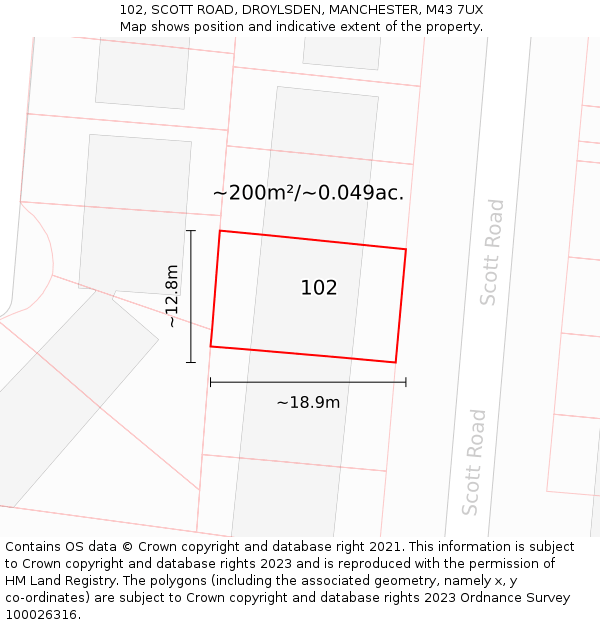 102, SCOTT ROAD, DROYLSDEN, MANCHESTER, M43 7UX: Plot and title map