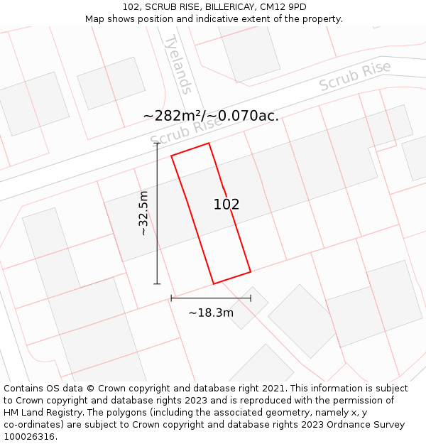 102, SCRUB RISE, BILLERICAY, CM12 9PD: Plot and title map