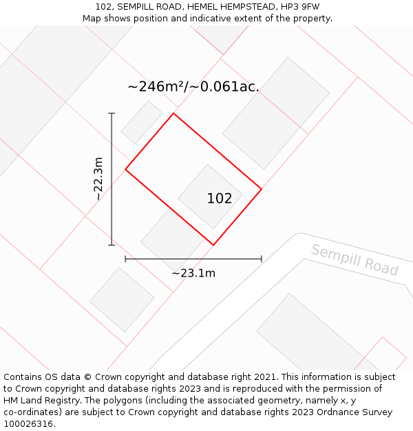 102, SEMPILL ROAD, HEMEL HEMPSTEAD, HP3 9FW: Plot and title map