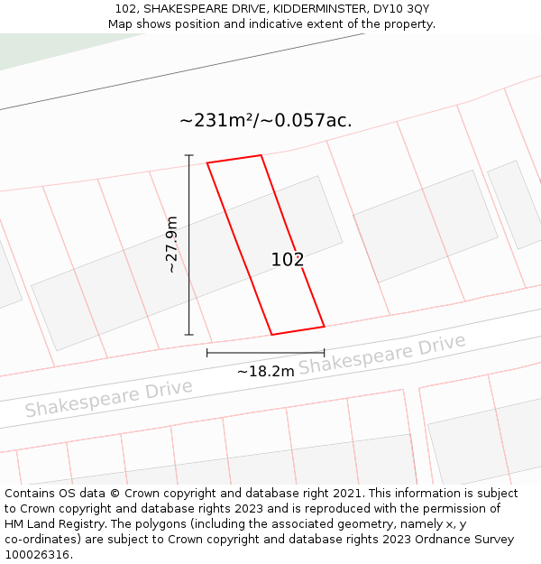 102, SHAKESPEARE DRIVE, KIDDERMINSTER, DY10 3QY: Plot and title map