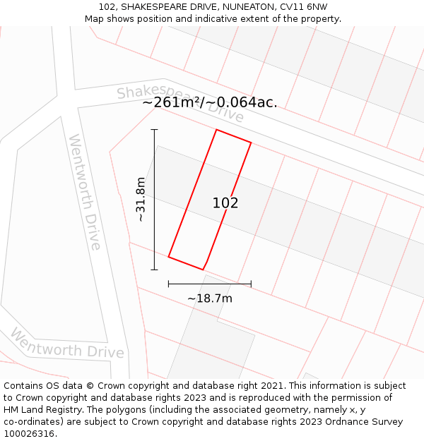 102, SHAKESPEARE DRIVE, NUNEATON, CV11 6NW: Plot and title map