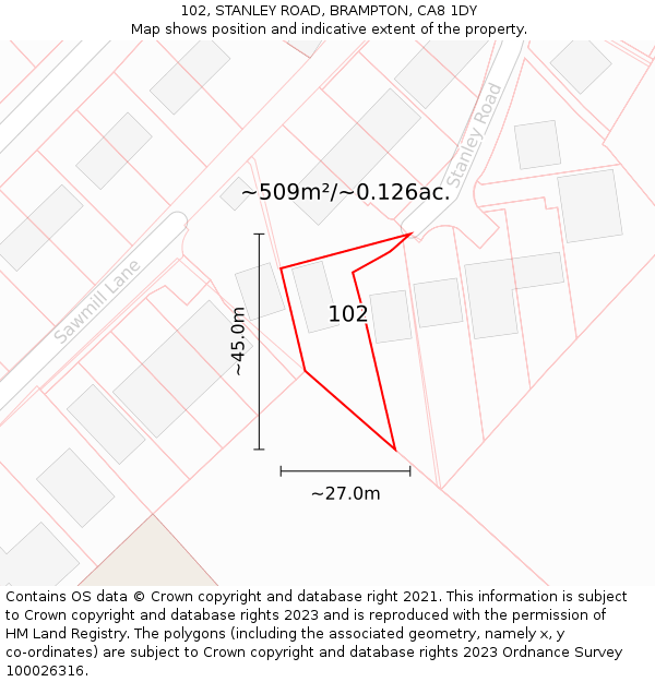 102, STANLEY ROAD, BRAMPTON, CA8 1DY: Plot and title map