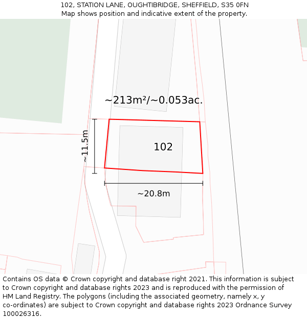102, STATION LANE, OUGHTIBRIDGE, SHEFFIELD, S35 0FN: Plot and title map