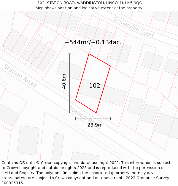 102, STATION ROAD, WADDINGTON, LINCOLN, LN5 9QS: Plot and title map