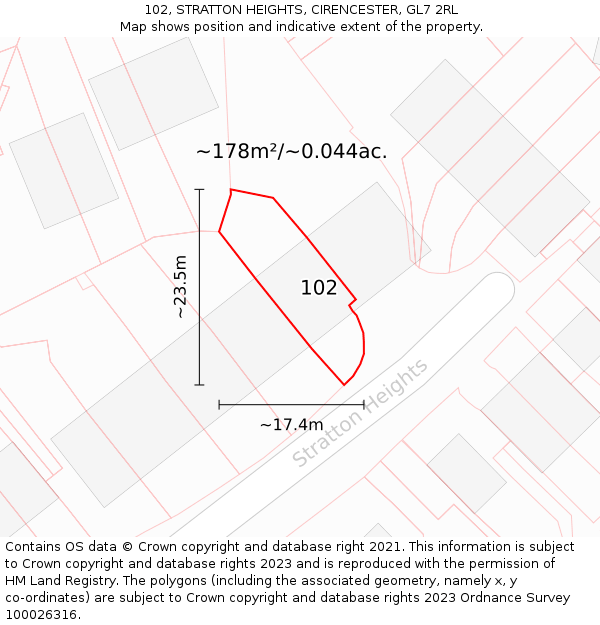 102, STRATTON HEIGHTS, CIRENCESTER, GL7 2RL: Plot and title map