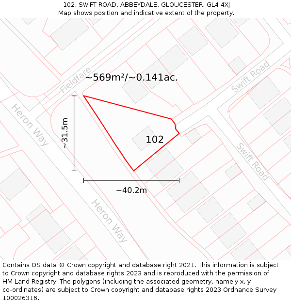 102, SWIFT ROAD, ABBEYDALE, GLOUCESTER, GL4 4XJ: Plot and title map