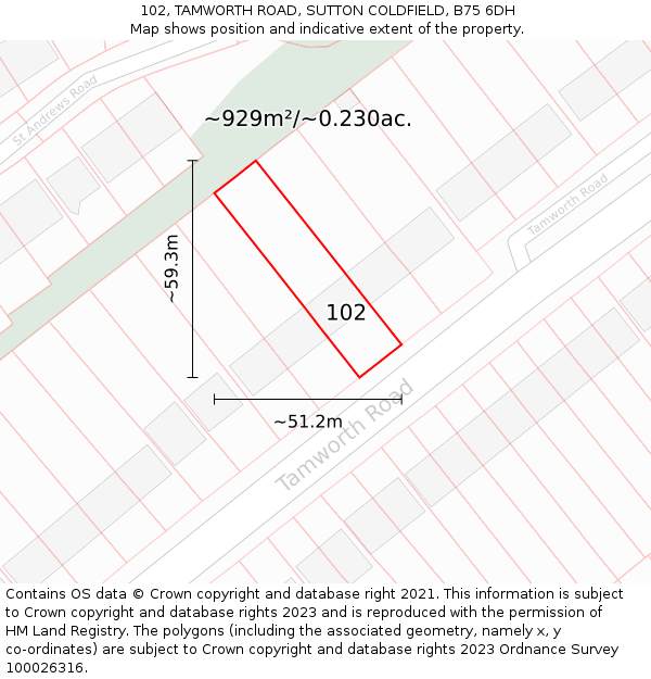 102, TAMWORTH ROAD, SUTTON COLDFIELD, B75 6DH: Plot and title map