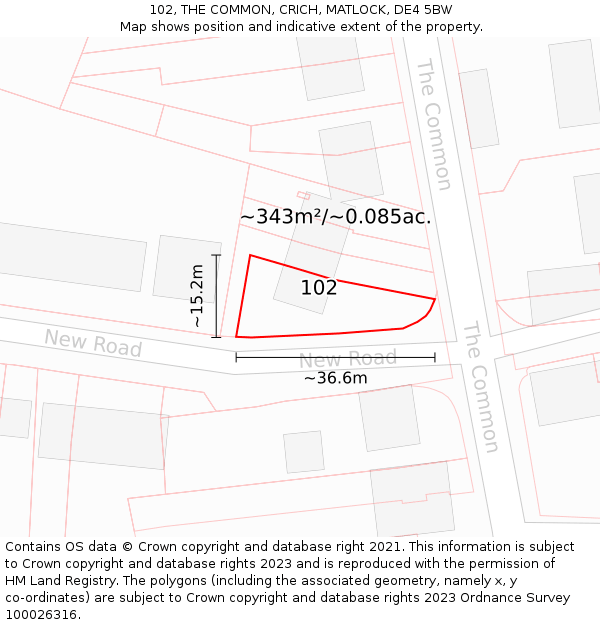 102, THE COMMON, CRICH, MATLOCK, DE4 5BW: Plot and title map