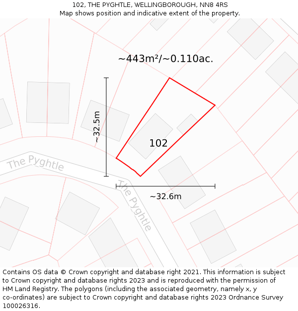 102, THE PYGHTLE, WELLINGBOROUGH, NN8 4RS: Plot and title map