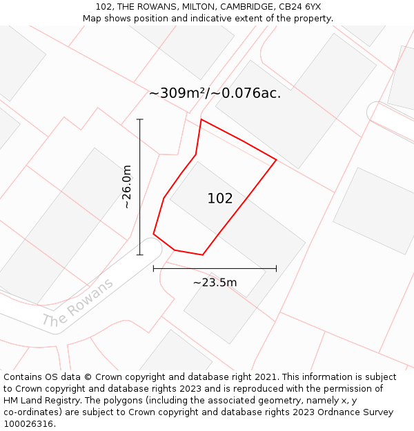 102, THE ROWANS, MILTON, CAMBRIDGE, CB24 6YX: Plot and title map