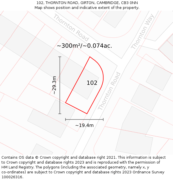 102, THORNTON ROAD, GIRTON, CAMBRIDGE, CB3 0NN: Plot and title map