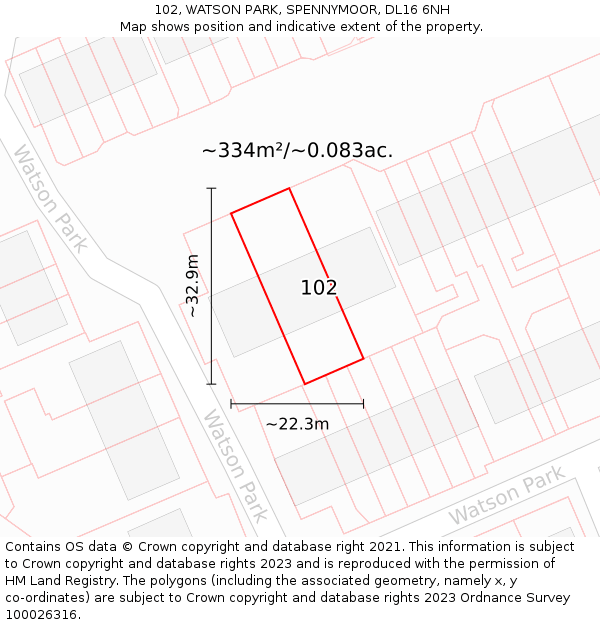102, WATSON PARK, SPENNYMOOR, DL16 6NH: Plot and title map