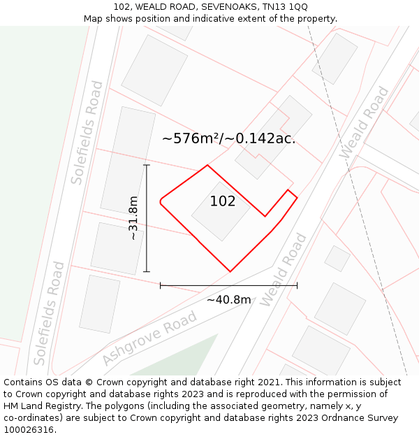 102, WEALD ROAD, SEVENOAKS, TN13 1QQ: Plot and title map