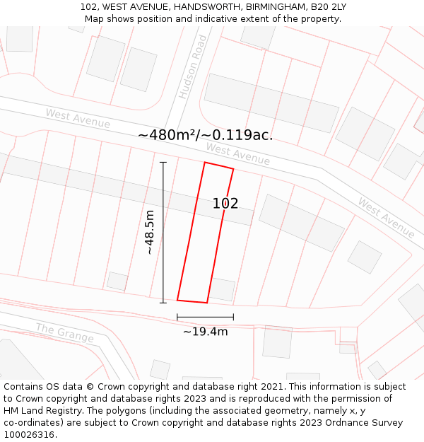 102, WEST AVENUE, HANDSWORTH, BIRMINGHAM, B20 2LY: Plot and title map