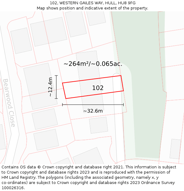 102, WESTERN GAILES WAY, HULL, HU8 9FG: Plot and title map