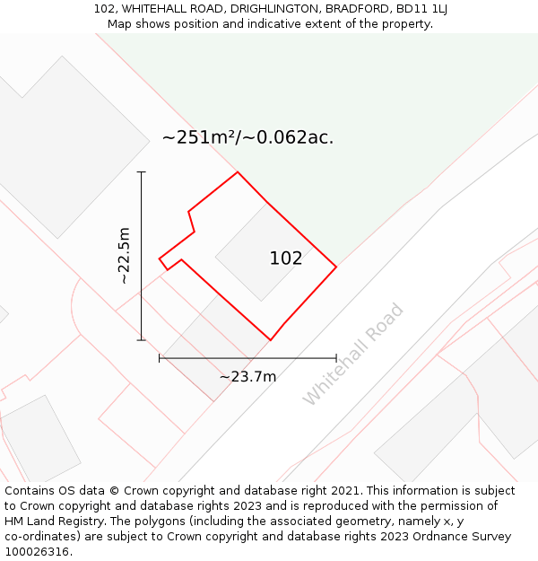 102, WHITEHALL ROAD, DRIGHLINGTON, BRADFORD, BD11 1LJ: Plot and title map