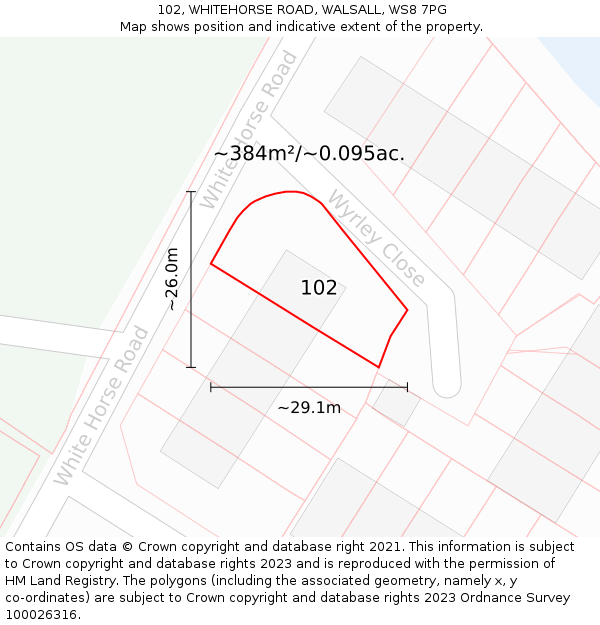 102, WHITEHORSE ROAD, WALSALL, WS8 7PG: Plot and title map