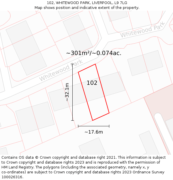 102, WHITEWOOD PARK, LIVERPOOL, L9 7LG: Plot and title map