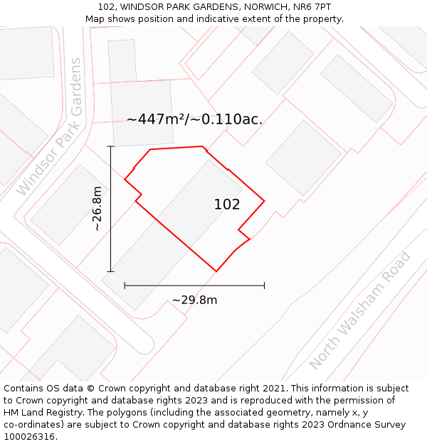 102, WINDSOR PARK GARDENS, NORWICH, NR6 7PT: Plot and title map