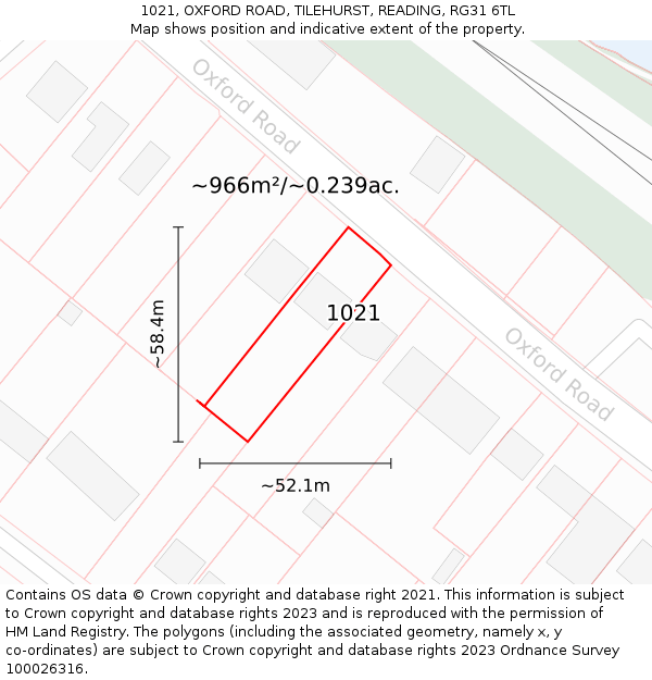 1021, OXFORD ROAD, TILEHURST, READING, RG31 6TL: Plot and title map