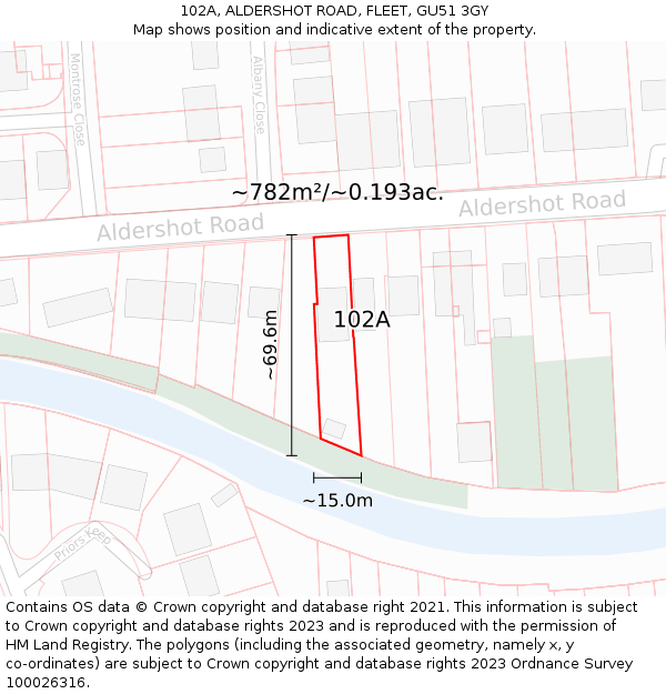 102A, ALDERSHOT ROAD, FLEET, GU51 3GY: Plot and title map