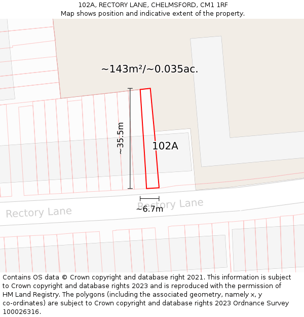 102A, RECTORY LANE, CHELMSFORD, CM1 1RF: Plot and title map