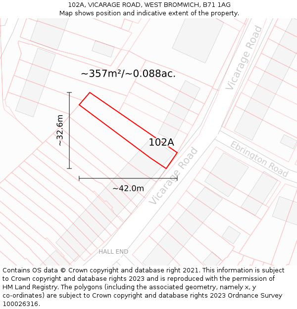 102A, VICARAGE ROAD, WEST BROMWICH, B71 1AG: Plot and title map