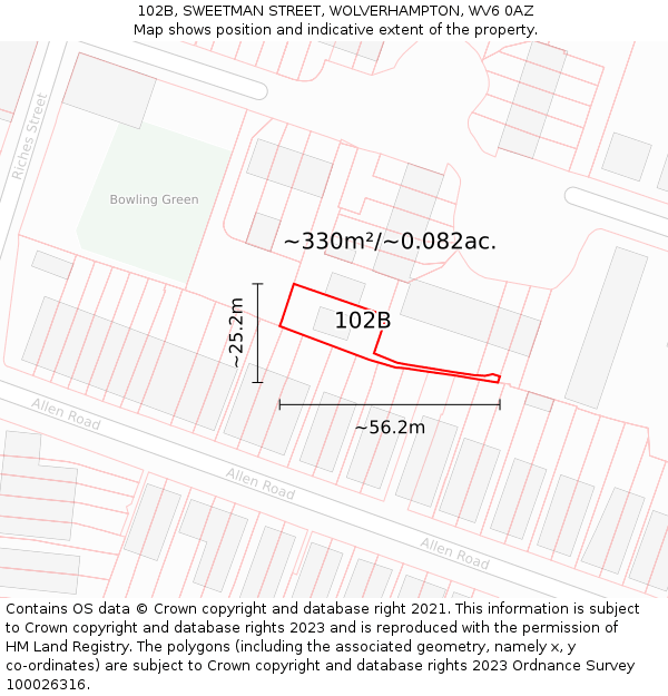 102B, SWEETMAN STREET, WOLVERHAMPTON, WV6 0AZ: Plot and title map