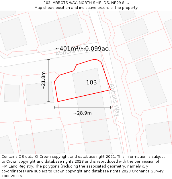 103, ABBOTS WAY, NORTH SHIELDS, NE29 8LU: Plot and title map