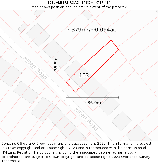 103, ALBERT ROAD, EPSOM, KT17 4EN: Plot and title map