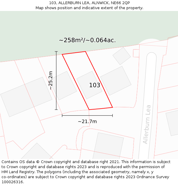 103, ALLERBURN LEA, ALNWICK, NE66 2QP: Plot and title map