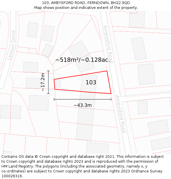 103, AMEYSFORD ROAD, FERNDOWN, BH22 9QD: Plot and title map
