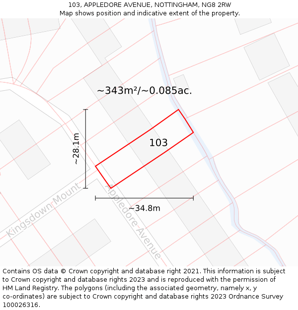 103, APPLEDORE AVENUE, NOTTINGHAM, NG8 2RW: Plot and title map