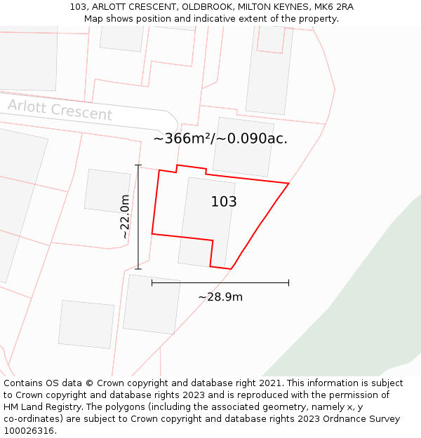 103, ARLOTT CRESCENT, OLDBROOK, MILTON KEYNES, MK6 2RA: Plot and title map