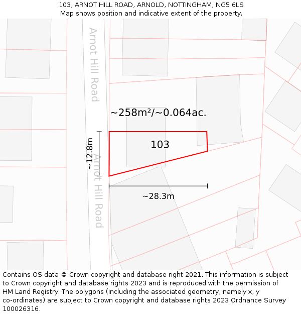 103, ARNOT HILL ROAD, ARNOLD, NOTTINGHAM, NG5 6LS: Plot and title map